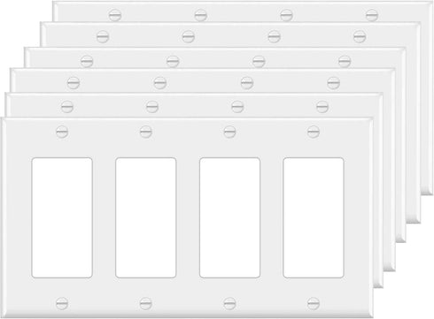 4-Gang Switch Outlet Wall Plate Cover Decorator Electrical Faceplate for Light Switch, Smart Switch, Receptacle, Dimmers, USB Outlet, GFCI, White ...