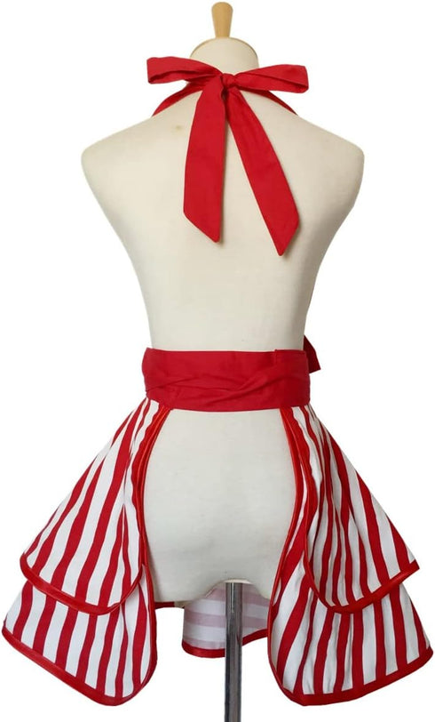 Violet Mist Cute Lovely Retro Aprons for Women Girls Ladies Sexy Vintage Aprons Christmas Apron Red Striped Vintage 50s Apron kawaii Cooking Kitch...
