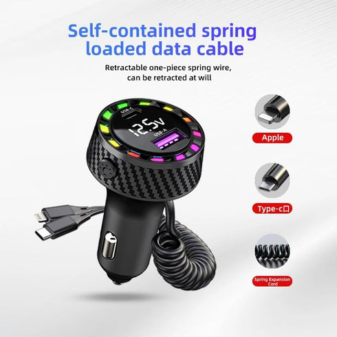 Car Charger Adapter, 4-in-1 Multi-Port Fast Car Charger 3.1A Fast Charging with Type C Coiled Cable, Compatible with iPhone,Android,Samsung,iPad P...