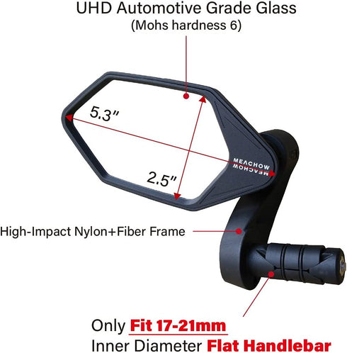 MEACHOW New Bar End Bike Mirror, Crystal UHD Automotive Grade Glass Lens E-Bike Mirrors, Scratch Resistant, Safe Rearview Mirrors, (Silver Left Si...