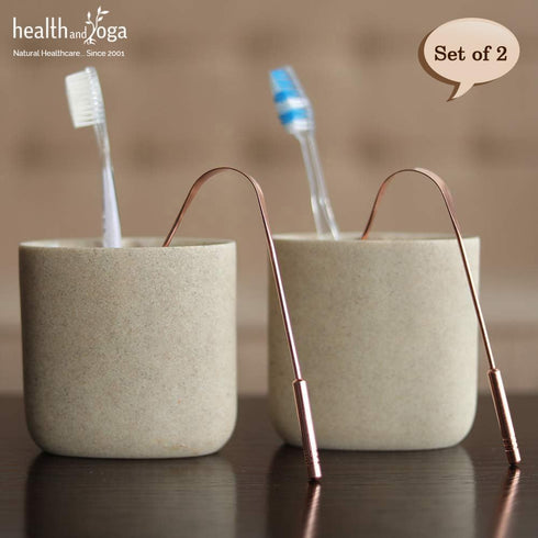 HealthAndYoga™ qSwipe Copper Tongue Cleaner Scraper - Hygienic, Non-Synthetic Grip – Tongue Brush Cleaner (Copper - 2-Pack)...
