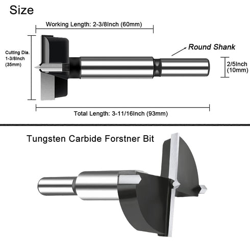 1-3/8 Inch Carbide Forstner Drill Bit, Carbide Tipped Forstner Bit for Hard Wood, Wood Drilling Bit Woodworking Hinge Cutter Tool Kits for Wood Pl...