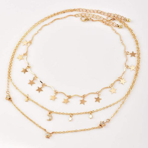Chargances Bohemia Moon and Stars Necklace for Women Gold Laying Choker Necklace for Weeding Dating Prom Festival Delicate stars Moon Crescent Jew...