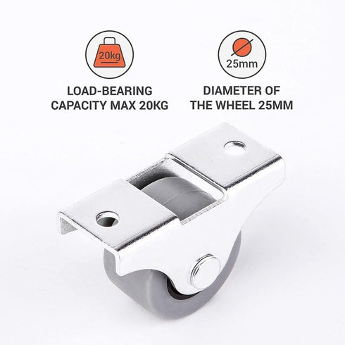 (Pack of 8) 1"" / (25 mm) Small Wheel Castors Rubber Wheels for Furniture Not Swivelling Non-Plastic Casting Device & Equipment Small Wheel Caster...