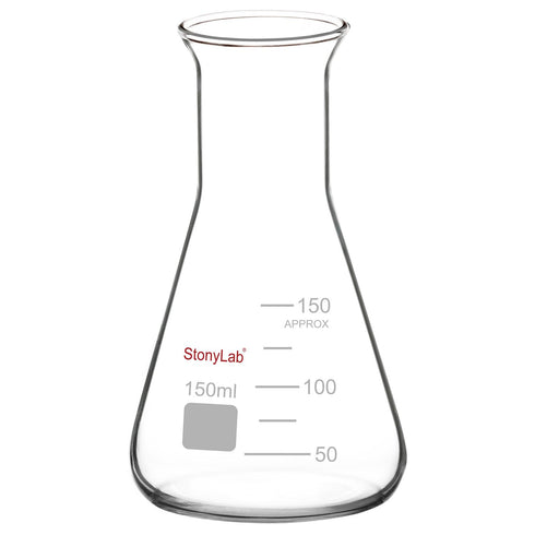 stonylab Glass Wide Mouth Erlenmeyer Flask, 150 ml Borosilicate Glass Erlenmeyer Flask with Heavy Duty Rim, 1 Pack...