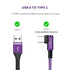 USB-C Cable 3-Pack 1ft 3ft 6ft Right Angle USB to USB-C 90 Degree Braided Data Sync Transfer Cord Purple...
