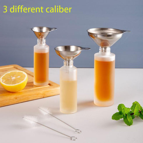 Kitchen Funnels Set for Bottles, 3pc Small/Medium/Large Food Grade Stainless Steel Metal Funnels with 2 Cleaning Brushes for Liquids, Essential Oi...