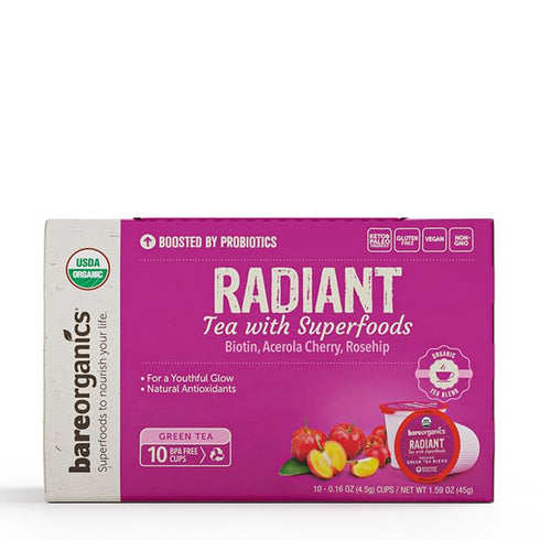BareOrganics Radiant Tea withuperfoods & Probiotics | Compatible Tea Pods | USDA Certified Organic, Vegan, Non-GMO & Recyclable, 10ctingleerve Cup...