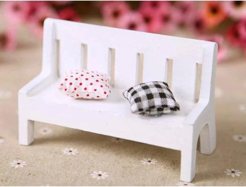 SEWACC Mini Dollhouse Garden Bench Miniature Doll Bench Couch Sofa with Cushions Micro Landscape Ornament Wooden Dollhouse Furniture for DIY Craft...