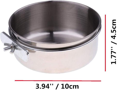 Pet Feeder Water,10oz 20oz 30oz Bird Hamster Small Animal Cup with Holder,2PC Stainless Steel Bowls,Each 10oz Cage Coop Hook Cup for Small Animal ...