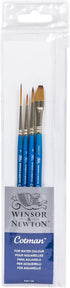 Winsor & Newton Cotman Short Handle Brushes, Set of 4, (Round 2 & 4, Rigger 1, One Stroke 1/4")...