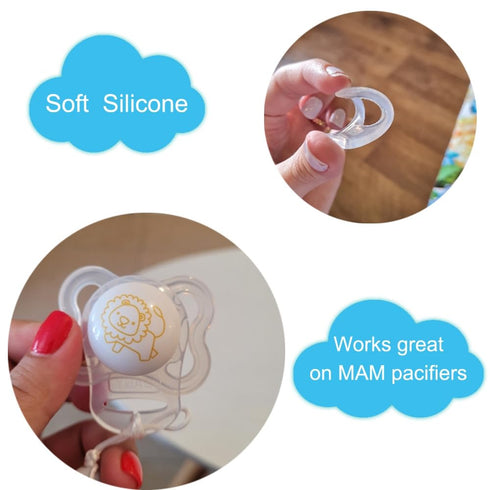 10 Clean Food Grade Transparent Silicone Adapter Rings Holder for Button Style Maam Dummy Baby Pacifier Soother Teething Ribbon Clip...