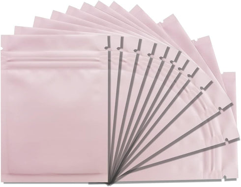 100 Pack Mylar Bags 4 x 6 Inch Resealable Smell Proof Bags Foil Pouch Flat Bag with Clear Window Pink...