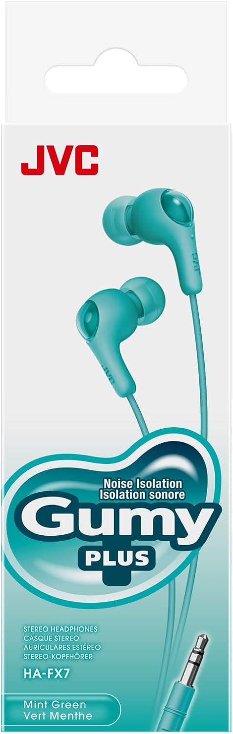 JVC Gumy in Ear Earbud Headphones with Paper Package, Powerful Sound, Comfortable and Secure Fit, Silicone Ear Pieces S/M/L - HAFX7GN (Green)......