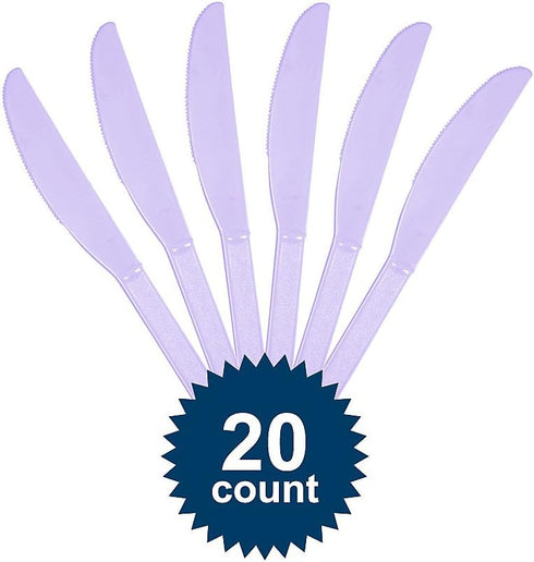 Lavender Plastic Heavy Weight Knives (20 Count) - Premium Disposable Plastic Cutlery, Perfect for Home Use and All Kinds of Occasions...