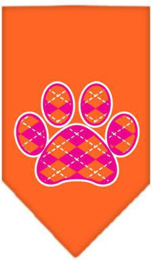 Mirage Pet Products Argyle Paw Pink Screen Print Bandana for Pets, Small, Orange...