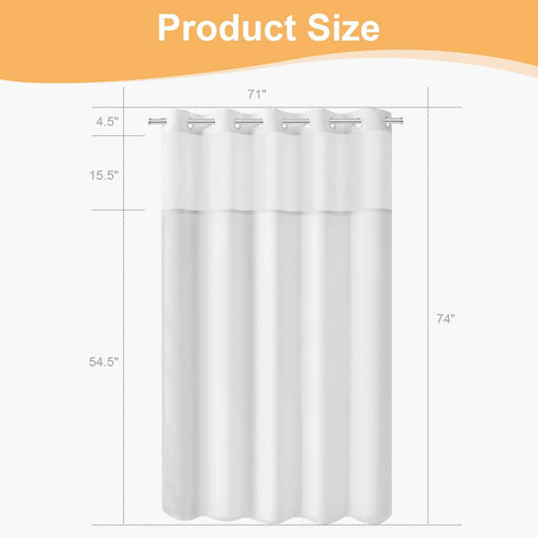 River Dream White Fabric Shower Curtain or Liner with Sheer Window, No Liner Included or Needed, Water Repellent, Machine Washable, 71x74 inches...