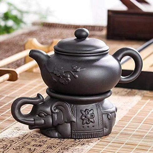 Handmade Chinese Yixing Elephant Teapot Holder, Zisha Purple Sand Teapot Pad, Tea Tray Decor, Black...