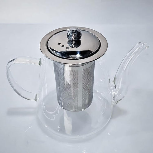 Clear Glass Teapot with Removable Stainless Steel Filter and Spout, Heat-Resistant Borosilicate Glass Teapot for Blooming Tea, Loose Leaf Tea...