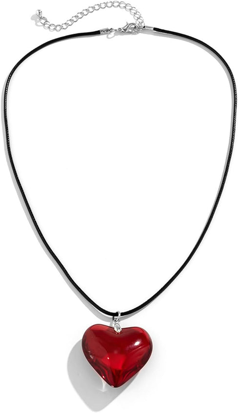 Chunky Puffy Heart Choker Necklace, Big Heart Pendant Adjustable Velvet Chain Heart Necklaces Y2K Trendy Jewelry Accessories for Women Teen Girls...
