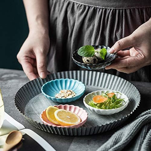 Gaolinci 3.5 Inches Flower Shape Ceramic Sauce Dish,Mini Side Seasoning Dish,Condiment Dishes/Sushi Soy Dipping Bowl,Snack Serving Dishes,Porcelai...