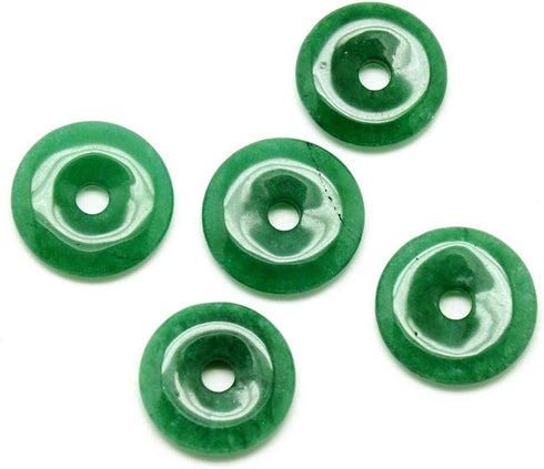 Fashewelry 10Pcs Natural Jade Donut Disc Gemstone Pendants 24-25mm Large Hole Healing Chakra Polished Stone Flat Round Bead Charms for Jewelry Mak...