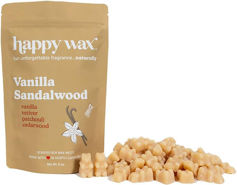 Happy Wax Vanilla Sandalwood Scented Bear Wax Melts - Natural Strong Vanilla Scented Wax Melts Infused w/Essential Oils - Non Toxic Wax Melt. Scen...