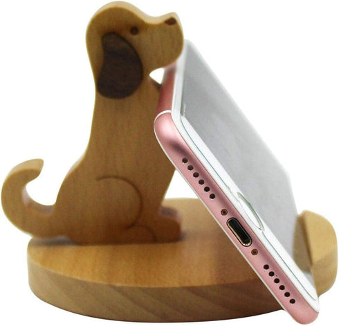 Cute Dog Cellphone Holder Stand Wooden Smartphone Desk Holder for All Mobile Phones Animal Phone Stand Desk Ornament...
