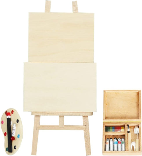 jojofuny Doll House Accessory Painting Tool Set Wooden Easel Dollhouse Furniture Decoration Set Balcony Patio Furnitures Decoration Accessories 1 ...