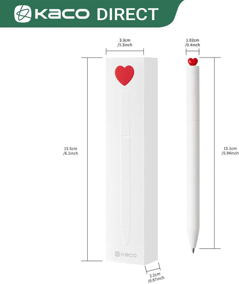 Kaco FIRST Gel Ink Pens, Pack of 2 Pieces Cute Heart Pen Set with Extra 4 Black Refills (2 White)...