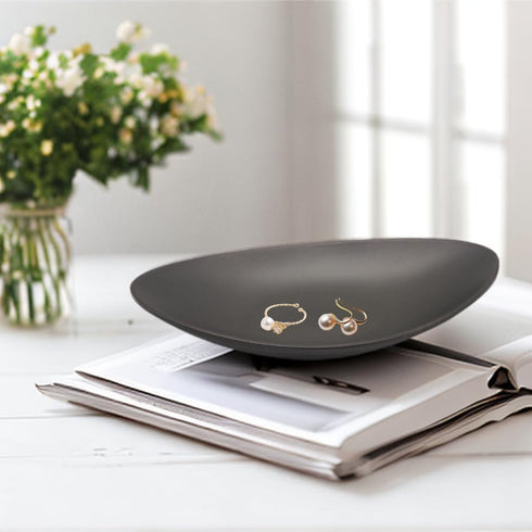 Black Key Ring Dish Jewelry Tray Key Tray Organizer,Dresser Decor entryway Key Dish Decorative Trinket Dish Housewarming Gift 7inch (Oval)...