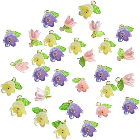 30PCS Charms Pendants, Flower Beads, DIY Crafts Bracelet Making Kit, Spacer Loose Beads Lampwork Beads for DIY Bracelets Earring Jewelry Making...