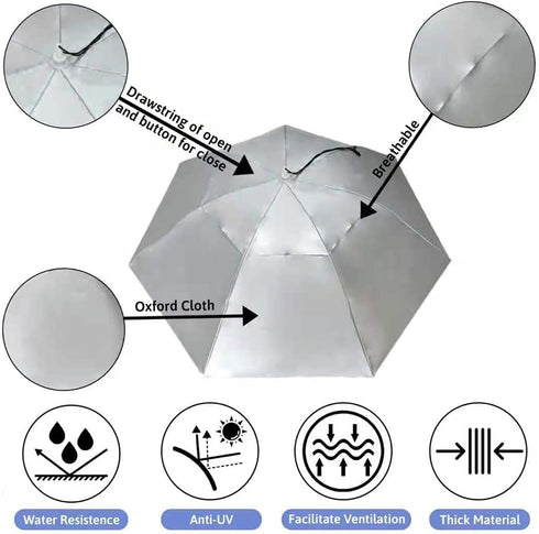 Fishing Umbrella Hats Gardening Folding Umbrella Hat HeadwearSun Rain Cap Adjustable Multifunction Outdoor Headwear, Silver-Blue with wind vent, 0...