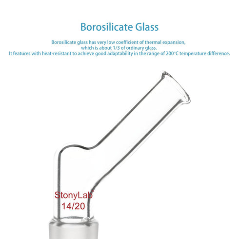 stonylab Angled Glass Adapter, Borosilicate Glass Pour Out Adapter with 14/20 Standard Inner Joint Liquid Pouring Adapter for Laboratory Lab Suppl...