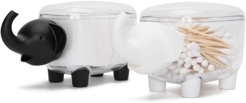 Cotton Ball Holder Dispenser 2-Pack,Acrylic Qtip Containers with Lid, Cute Elephant Vanity Organizer Canister for Bathroom Countertops,Birthday Mo...