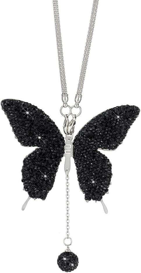 Bling Butterfly Diamond Car Accessories Crystal Butterfly Car Rear View Mirror Charms Good Luck Amulet Ornament Car Decoration Valentine's Day Gif...