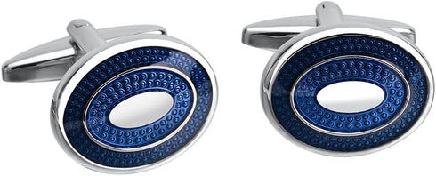 Fomissky Oval Navy Blue Cufflinks for Men Silver Plated, Personalized Men's Cuff Links Groom Wedding Gifts Tuxedo Business Shirt Accessories...