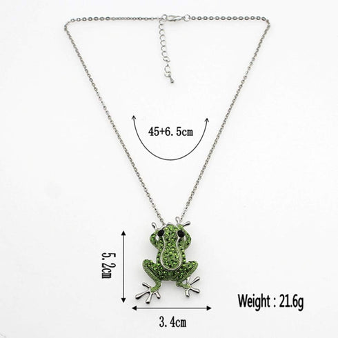 VALICLUD 3D Green Frog Necklace for Women Crystal Frog Jewelry Frog Brooch with Silver Chain Alloy Frog Stuff Animal Frog Jewelry Frogs Charm (5. ...