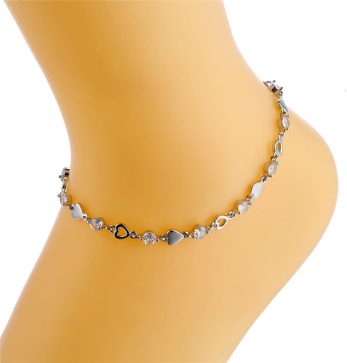 Gold Ankle Bracelets for Women 14K White Gold Plated Heart Charm Link Flat Anklets for Women Paperclip Beaded Zircon Chain Anklet...