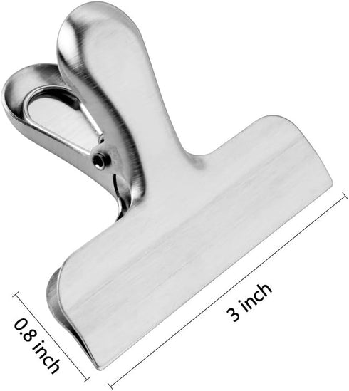 Chip Clips & Stainless Steel Heavy-Duty Food Bag Clips 8 Packs - Large and Durable with 3 Inch Wide, Perfect for Air Tight Seal Grips on Coffee,Fo...