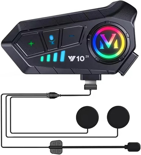 Y102X Helmet Talk Motorcycle Helmet Headset, Wireless Helmet Intercom for 2 People to Talk, with CVC Noise Reduction Music Control Response, Bluet...