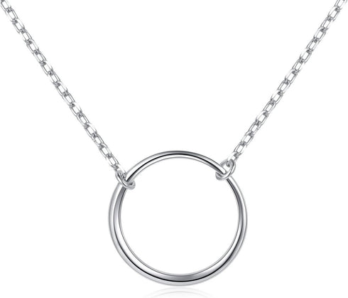 Ladytree S925 Sterling Silver Circle Necklace for Women Dainty Simple Open Circle Pendant Day Collar Style with Rolo Chain 18+2 Inch Trendy Silver...