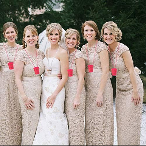 Shot Necklace,Bridal Shot Glass Necklace,Necklace Shot Glasses,Pink and White with Gold Foil for Bachelorette Party Bridal Party Necklaces 12 PCS ...