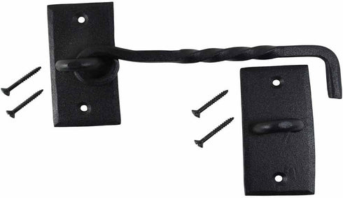 Renovators Supply Manufacturing Hook and Eye Latch 6.5 in. Black Wrought Iron Door Lock Latch/Gate Latch with Mounting Hardware...