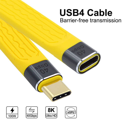 cablecc Yellow USB4 Extension Cable Slim Flat Male to Female 40Gbps with 100W Charging and 8K@60Hz USB4.0...