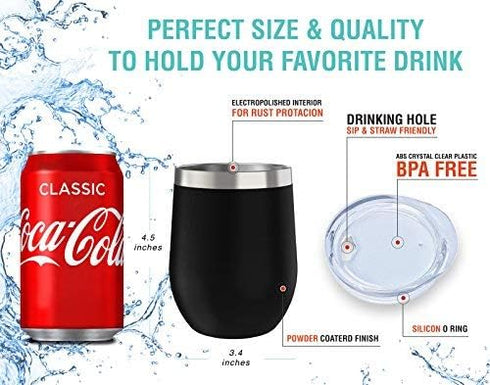 CHILLOUT LIFE Stainless Steel Tumbler 12 oz with Lid & Gift Box, Wine Tumbler Double Wall Vacuum Insulated Travel Cup for Coffee, Wine, Cocktails,...