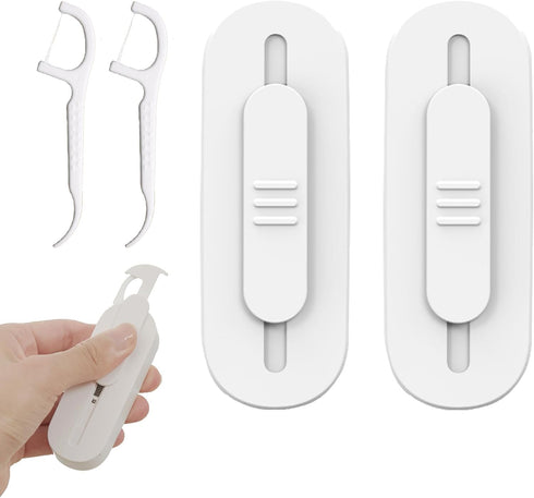 Dental Floss Picks with 2 Portable Cases,Automatic Floss Pick Dispenser Storage 10 Picks Adult Floss,Reusable Refillable Travel Floss Box (White)...