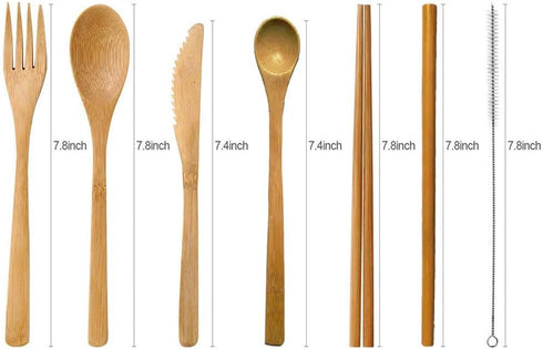 Bamboo Utensils, Eco Friendly Flatware Set, Bamboo Cutlery Set, Bamboo Travel Utensils, Camping Utensils Set, Portable Utensils Set, Knife, Fork, ...