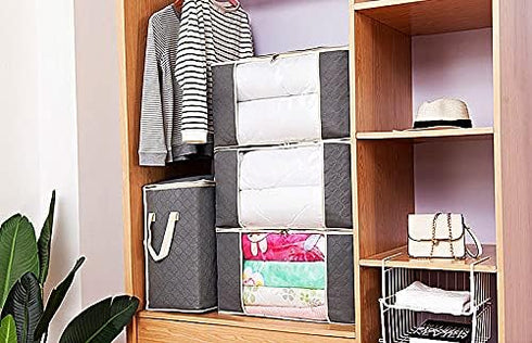 2 Pack Foldable Large Storage Bags 20 x 14 x 20 (L x W x H) inch for Comforter Quilt Blanket Clothes with Clear Window & Handles - Easy to Fit Kin...