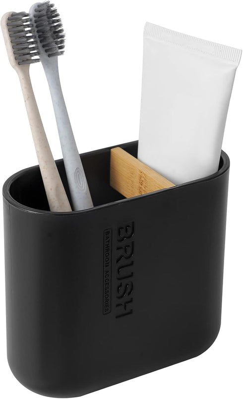 Toothbrush Holders Bamboo Electric Toothbrush Holder Bathroom Storage Organizer Countertop for Toothpaste, Floss, Razor, Black...